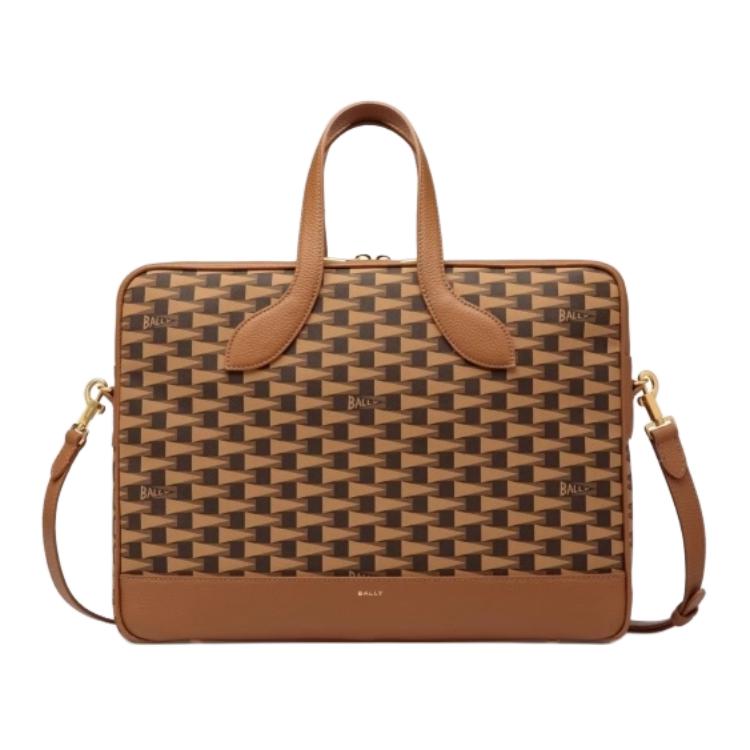 Bally Letter Logo Triangle Flag Print Zipper Leather Shoulder Crossbody Briefcase Men bags Brown 6304548