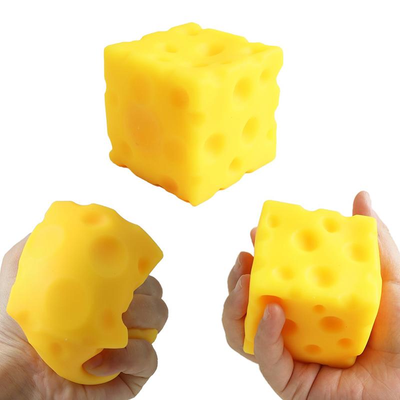 New Cheese Novelty Squeeze Toy Soft Rubber Bouncing Sensory Fidget For Anxiety Relief Focus Relaxation Fun Cheese Shape