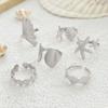 6 Piece Marine Summer Jewelry Adjustable Rings Set Starfish Shell Design Alloy Stackable Gift for Her Beach Holiday