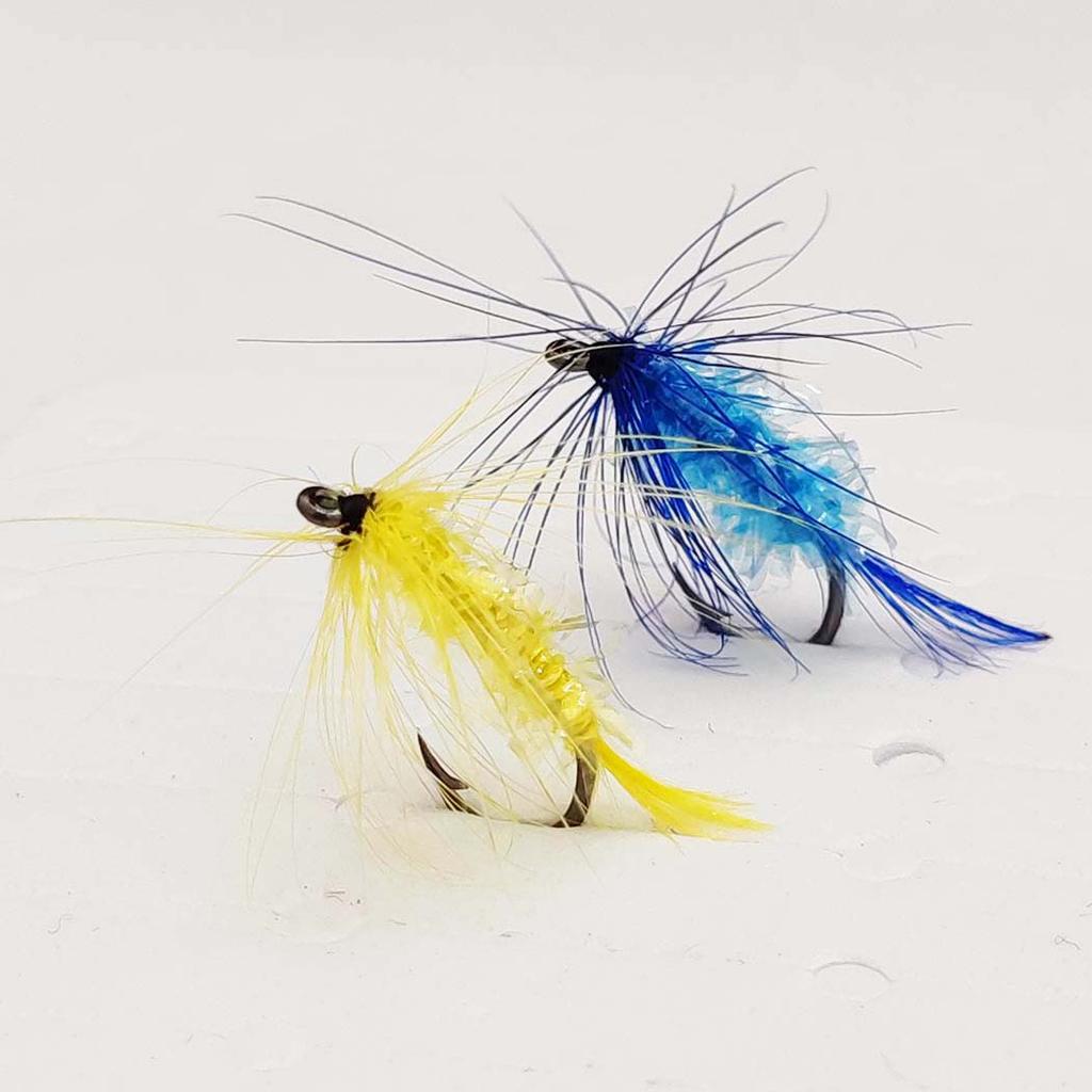 Trockenfliegen Angelköder-6/10Stk.-Blau&Gelb Maifliege Trockenfliegen Kristallfaden Seidenkörper Köder Größen#10 Für Forelle/Barsch/Karpfen usw. im Süßwasser oder Salzwasser.