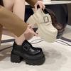 10CM Absätze Schnalle Lässige Lederschuhe Neu 2025 Frühling Damen Klobige Sneaker Bequeme Pumps Hohe Plateau Laufschuhe Frau
