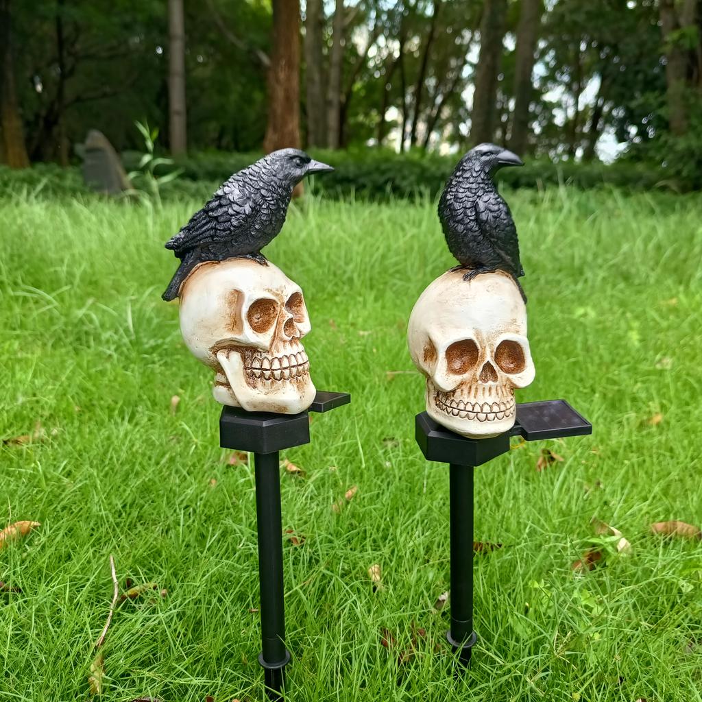 Crow/Owl/Black Cat Shaped Skeleton Stake Courtyard Villa Garden Light Solar LED Outdoor Lighting Decoration, Halloween