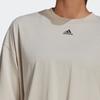 Adidas Oversized Tee Training Sports Striped Print Side Slit Round Neck Short Sleeve Drop Shoulder T-Shirt Women Tops Phosphor-Brown H47489