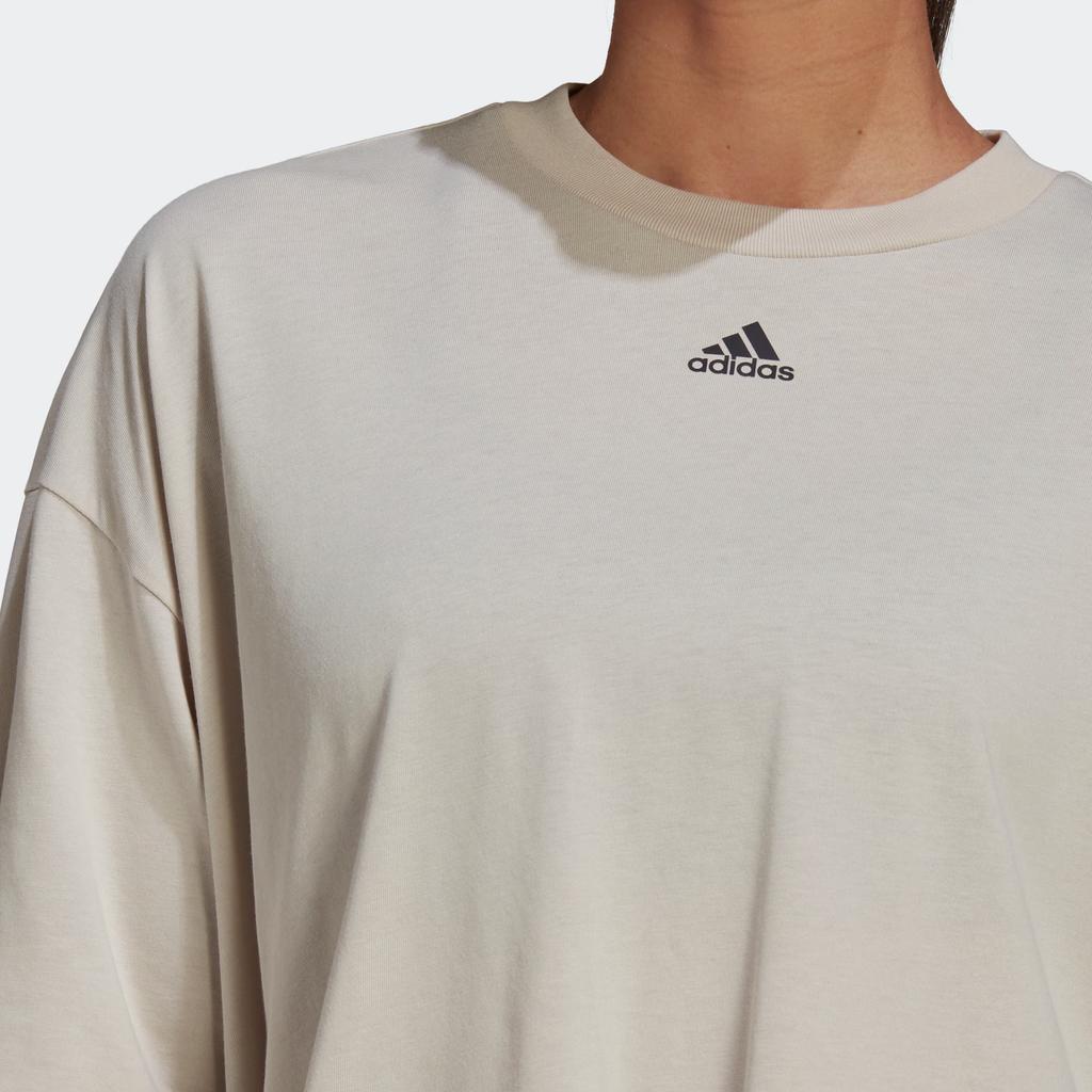 Adidas Oversized Tee Training Sports Striped Print Side Slit Round Neck Short Sleeve Drop Shoulder T-Shirt Women Tops Phosphor-Brown H47489