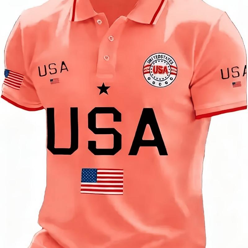 Summer Men's Breathable Polo  Men American Shirt Clothing American Flag Printed Polo Shirt Top
