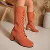 Fashion Khaki Thigh Boots 2025 New Wearable High Heel Comfortable Lace