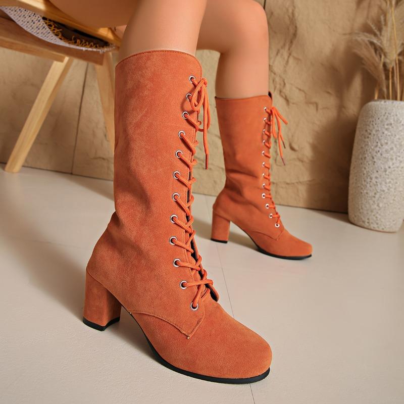 Fashion Khaki Thigh Boots 2025 New Wearable High Heel Comfortable Lace