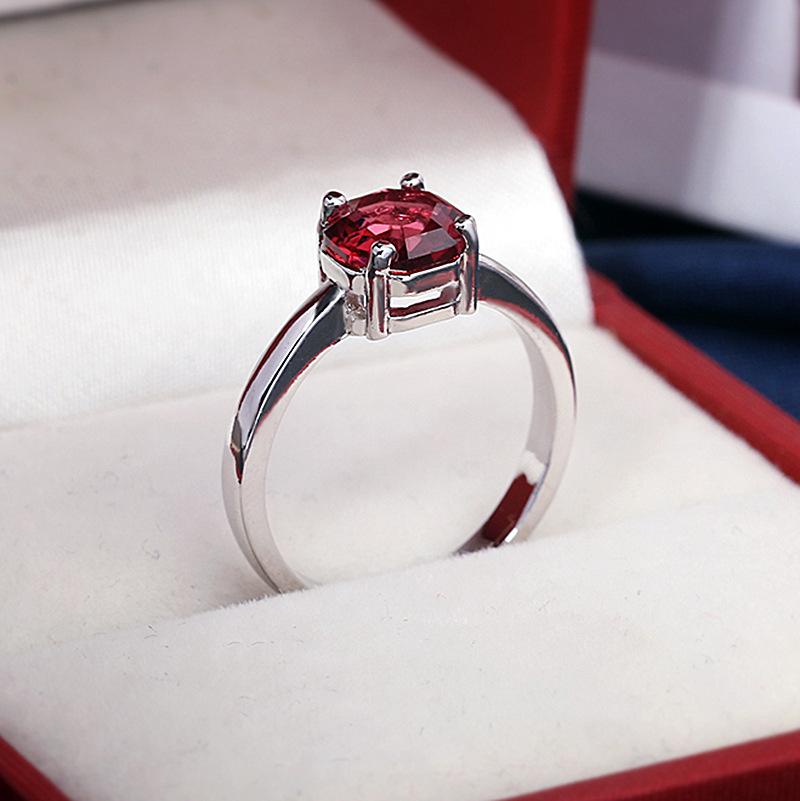 New Four Prong Square Garnet Red Ring  Stamp Fashion Jewelry Wedding Engagement Gift For Women