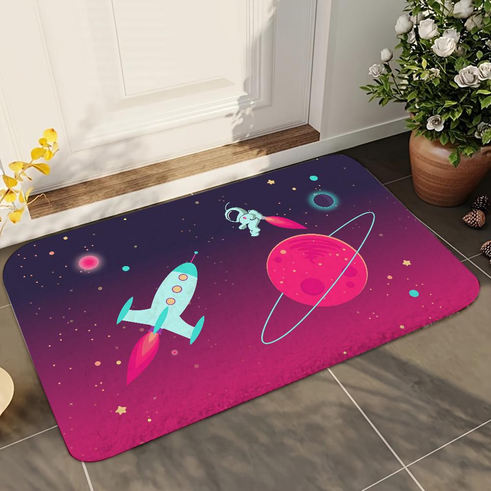 1pc Cartoon Rocket Astronaut Bathroom Absorbent Mats Anti-Slip Mats Home Decor Supplies Carpets Home Kitchen Floor Mats