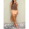 Summer Gradient Casual Cotton Linen Sleeveless Slit Dress for Women, European American Style Ladies Sundress