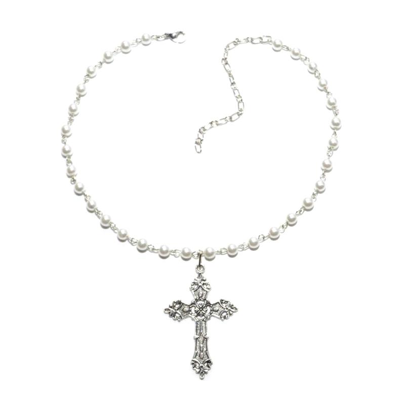 Cross Pendant Necklaces Cross Pendant Chokers Imitation Pearls Religious Jewelry Party Jewelry Gift for Girls Woman Man