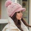Thick Acrylic Knit Women's Elegant Plush Beret Hat WithVisor, Warm and Cozy, Solid Color, Stretch Fit, Packable, Hand Wash Only, Pull-On Closure