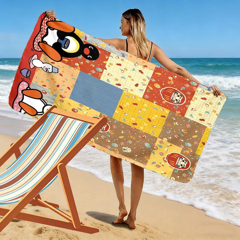 Asciugamano da Spiaggia con Stampa Cartone Animato Pingu, Asciugamano Grande Morbido Asciugatura Rapida per Spiaggia Campeggio Nuoto
