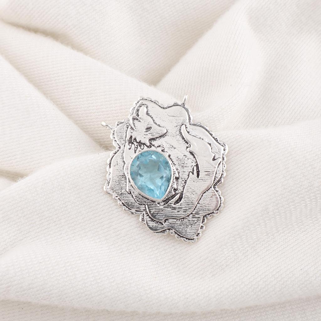Sky Blue Topaz Gemstone Pendant, 925 Sterling Silver Jewelry, Handmade Lavish Silver Pendant Gift For Love