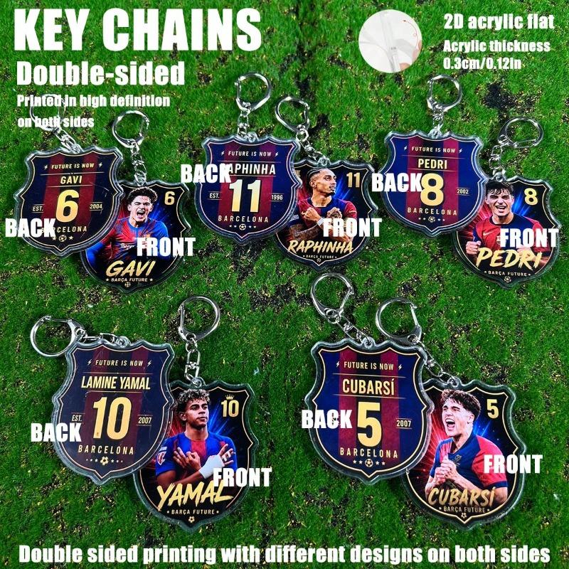 FC BARCA Acrylic Keychain – 2D Double-Sided Keyring for Bag, Keys, Backpack, Gavi Raphinha Pedri Yamal Cubarsi Football Pendant