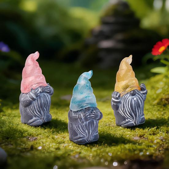 3 Pcs Gnome Garden Stakes, Resin Miniature Hear See Speak No Evil Gnome Figurine for Fairy Garden, Flower Pot, Balcony, Yard, Outdoor Lawn Decor