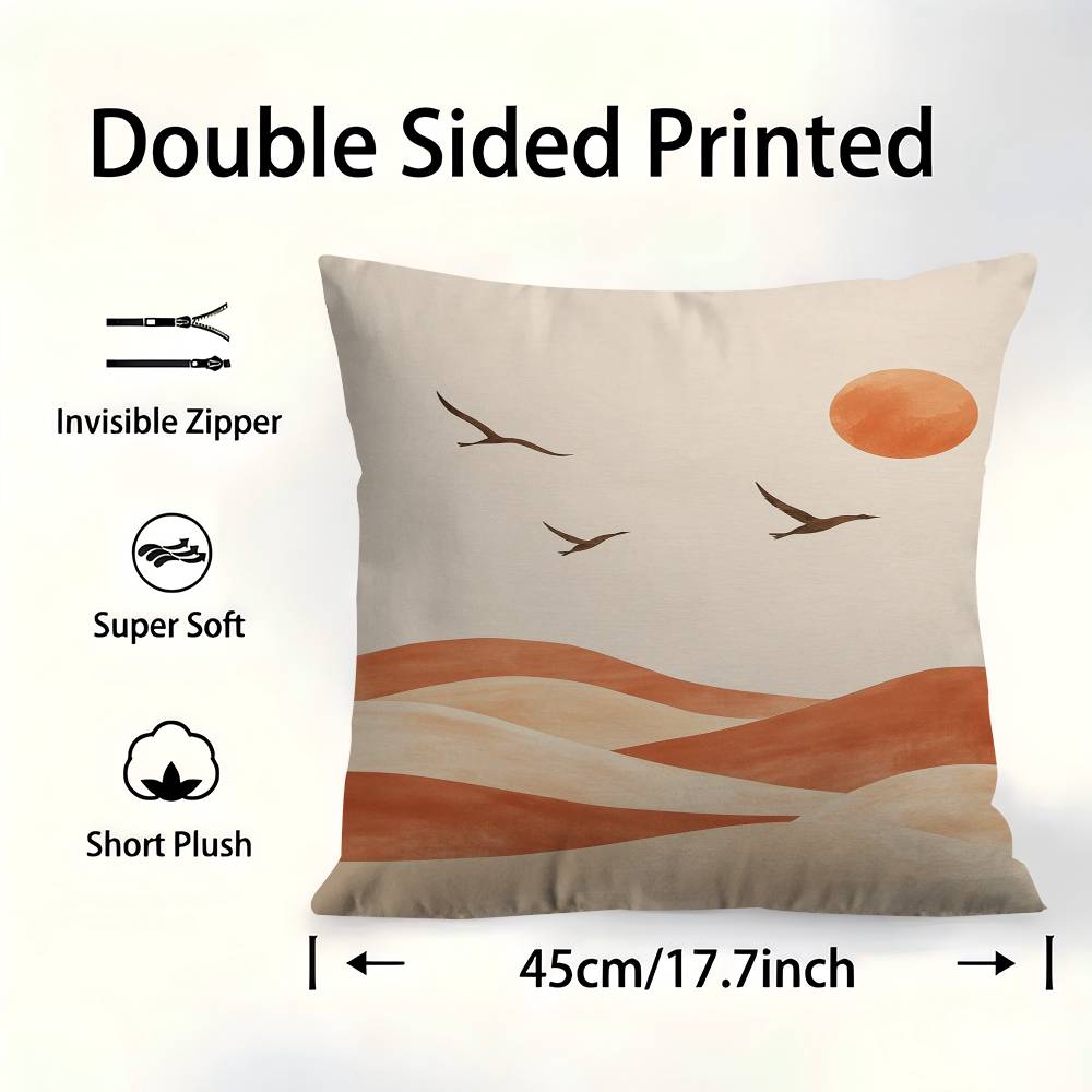 Modern Minimalist Boho Style Trees Birds Sun Landscape Pillow Cover Sofa Cushion Cover Home Room Decoration Children Gift