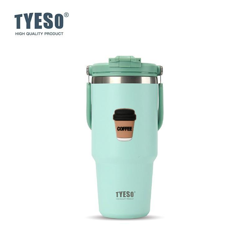 Tyeso 1050ML Vacuum Flasks Handle Dual-Drink Coffee Mug Stainless Steel Ice Cup Car Bottle Hot Cold Retention Large-Capacity With Coffee Sticker