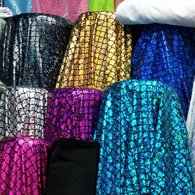Laser Fish Scale Spandex Fabric for Mermaid Costumes and Stage Decorations