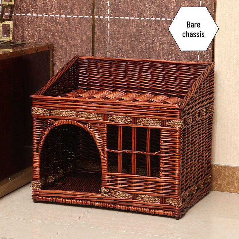 Four Seasons Universal Cat House – Enclosed Rattan Weaving Villa for Cats