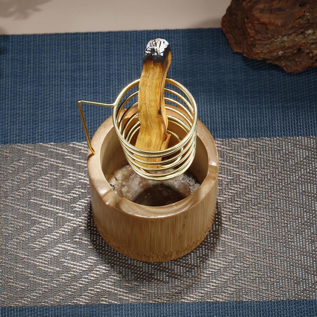 Metall Palo Santo Halter Brenner Salbei Halter mit Bambus Aschefänger Schale Räucherstäbchenhalter für Meditation Yoga Spa