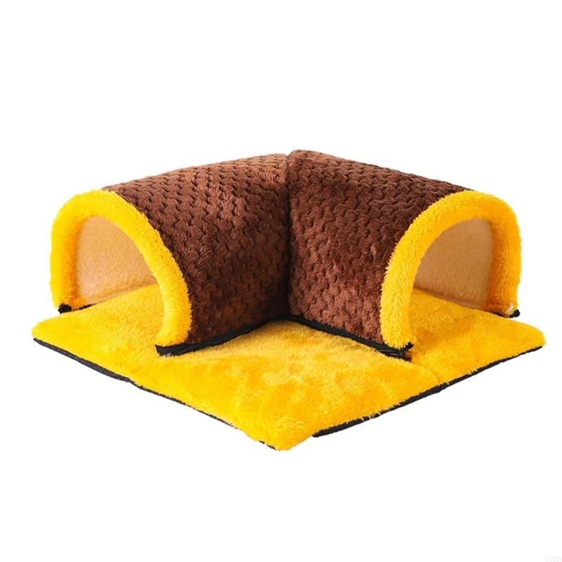 

М яке проникне плюшеве ліжко для домашніх тварин Ліжко-будиночок з печерою для маленьких тварин, таких як хом яки, для холодної погоди 87HA жовтий