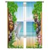 Funny Animal Cartoon With Tropical Beach Window Curtains Sheer Chiffon Tulle Curtain Home Living Room Backdrop Decoration
