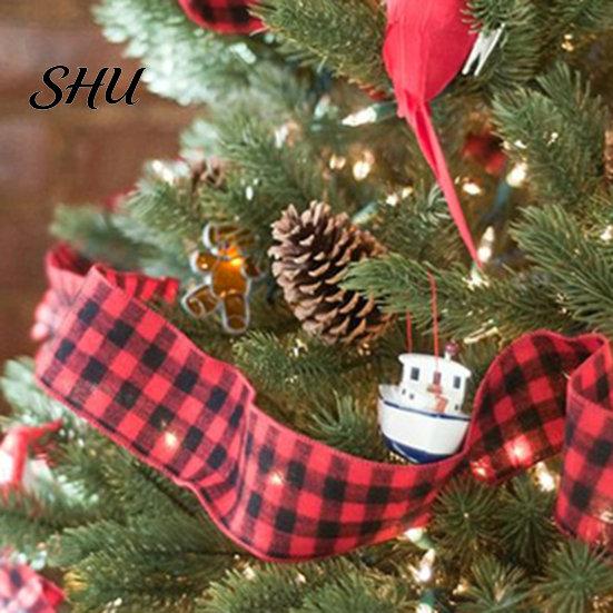 Christmas Bowknot Making Ribbon 1 Roll 2Mx5CM Red Black White Plaid Santa Car Wired Gift Decorative Packing DIY Craft Xmas Tree Decoration Wreath