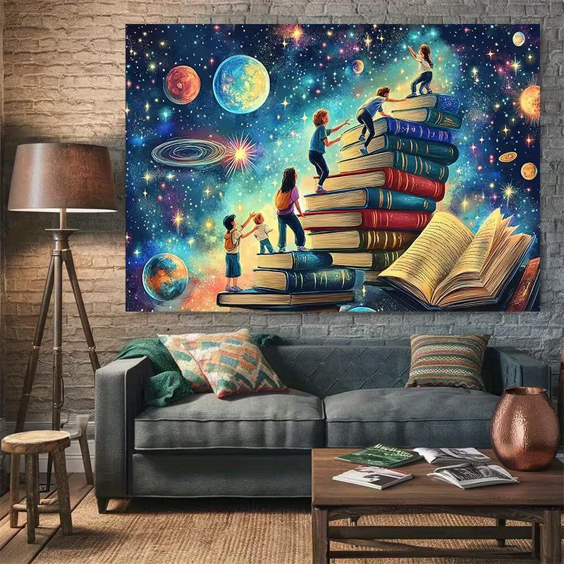 2D Kids Book Galaxy Backdrop Banner - Magical Reading Space Photo Background