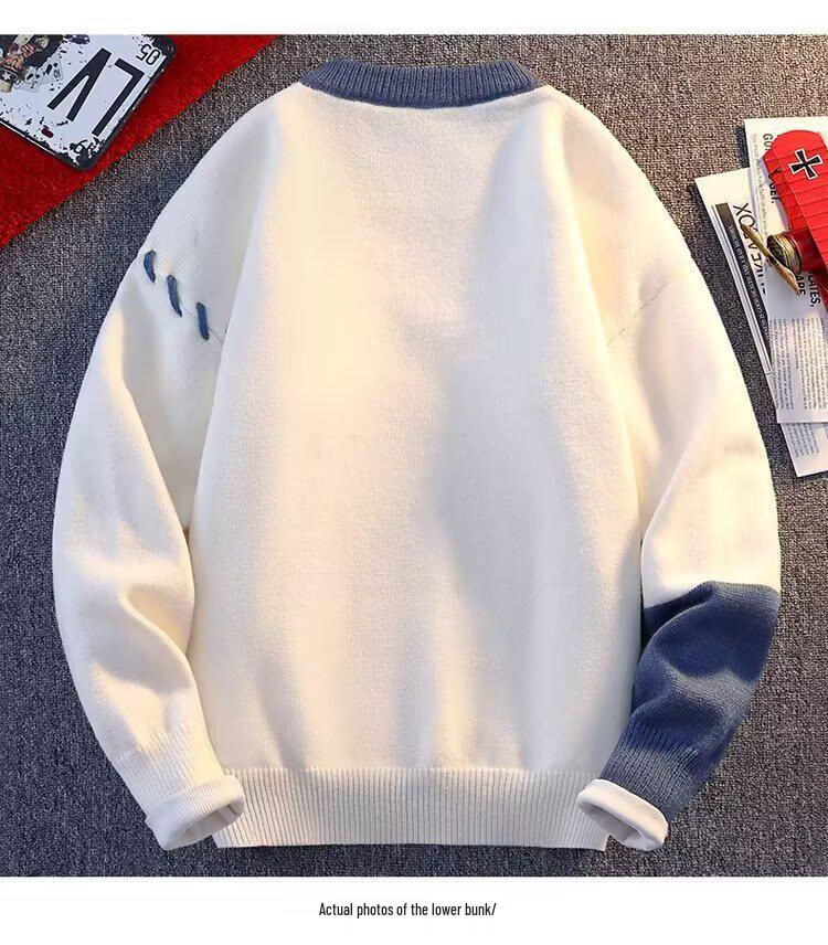 Unisex Patchwork Color-Block Sweater: Casual, Loose-Fit Knit Pullover for Autumn and Winter