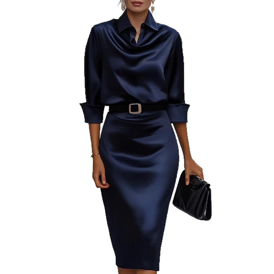 New Summer Slimming Satin Elegant Long Sleeve Dress for Women