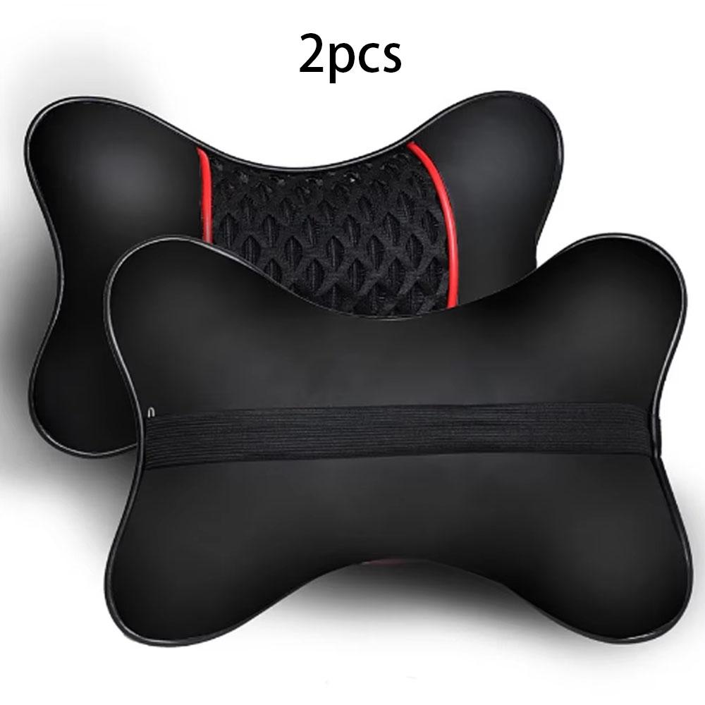 2PCS PU Leather Car Neck Pillows – Knitted Headrest Cushions for Seat Support Comfort Universal Fit Auto Accessories