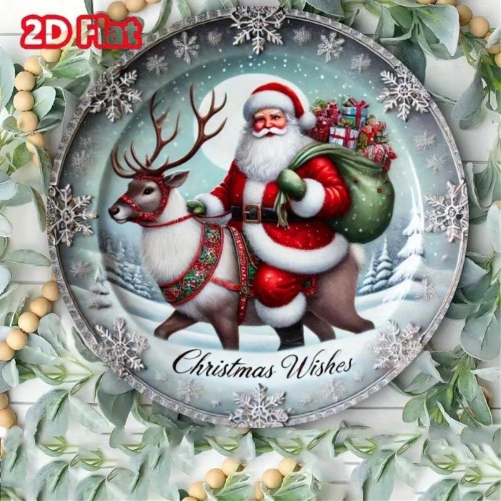 Christmas Metal Sign Santa Claus Sleigh Reindeer Gift Bag Home Party Decor