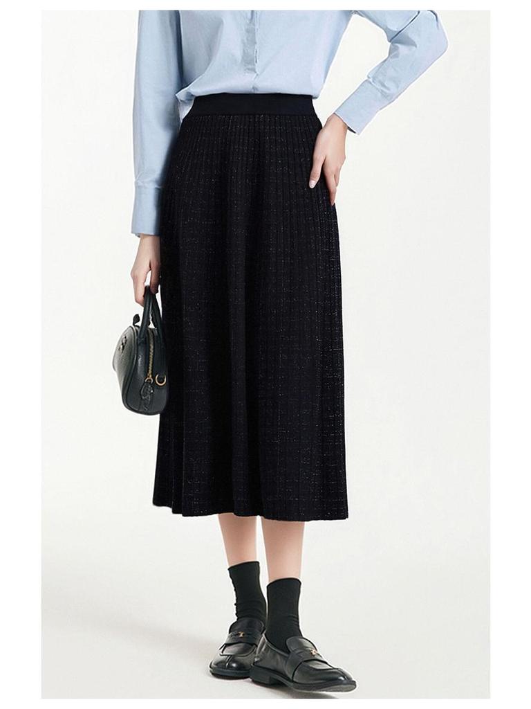 Elegant Women's French Hepburn Wool Knit Midi Pleated Skirt - Slimming 2025 Autumn/Winter Style