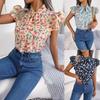 Women Floral Print Tie Neck Ruffle Sleeve Blouse