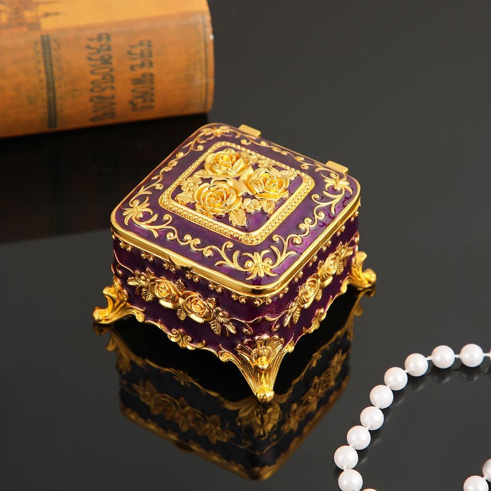 Mini Jewelry Storage Box Portable Square Organizer, Necklace Enamel Alloy Travel Storage Earrings Ring Dressing Table Display