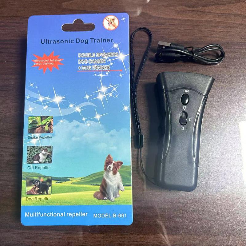 Ultrasonic Dog Repeller LED Flashlight Pet Chaser Training Equipment Double Head Anti Barking Device Dog Supplies German Shepher