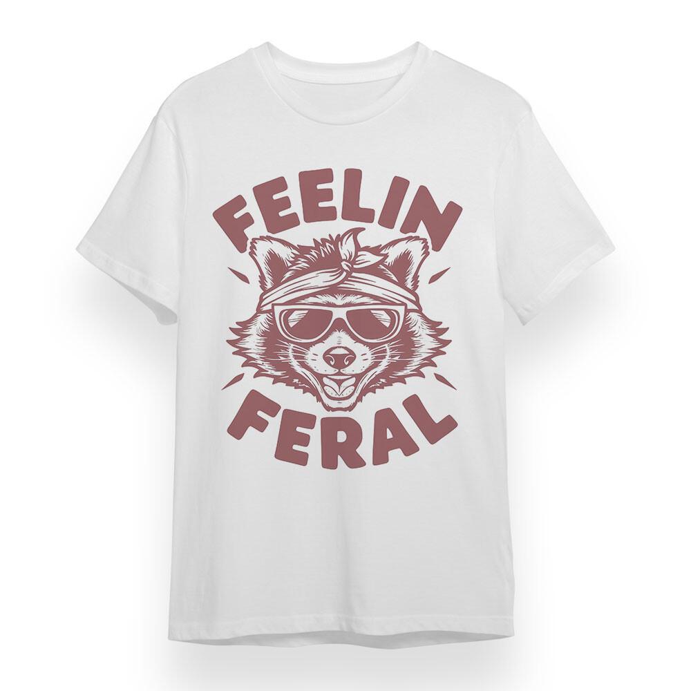 

Women s Oversized T-shirt With Feelin Feral Raccoon Graphic 100% Cotton Tee USA 2XL