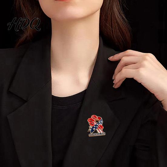Respect Brooch Memorial Day Flower Pin Commemorative Soldier Long-lasting Tribute Wear-Resistant Anti-Rust Patriotic Lapel