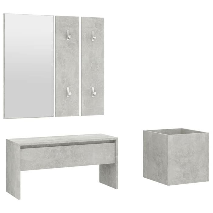 VidaXL Hallway Furniture Set Coat Rack Set Entrance Bench Mirror Planter Living Room Interior Concrete Grey Wood 3082057
