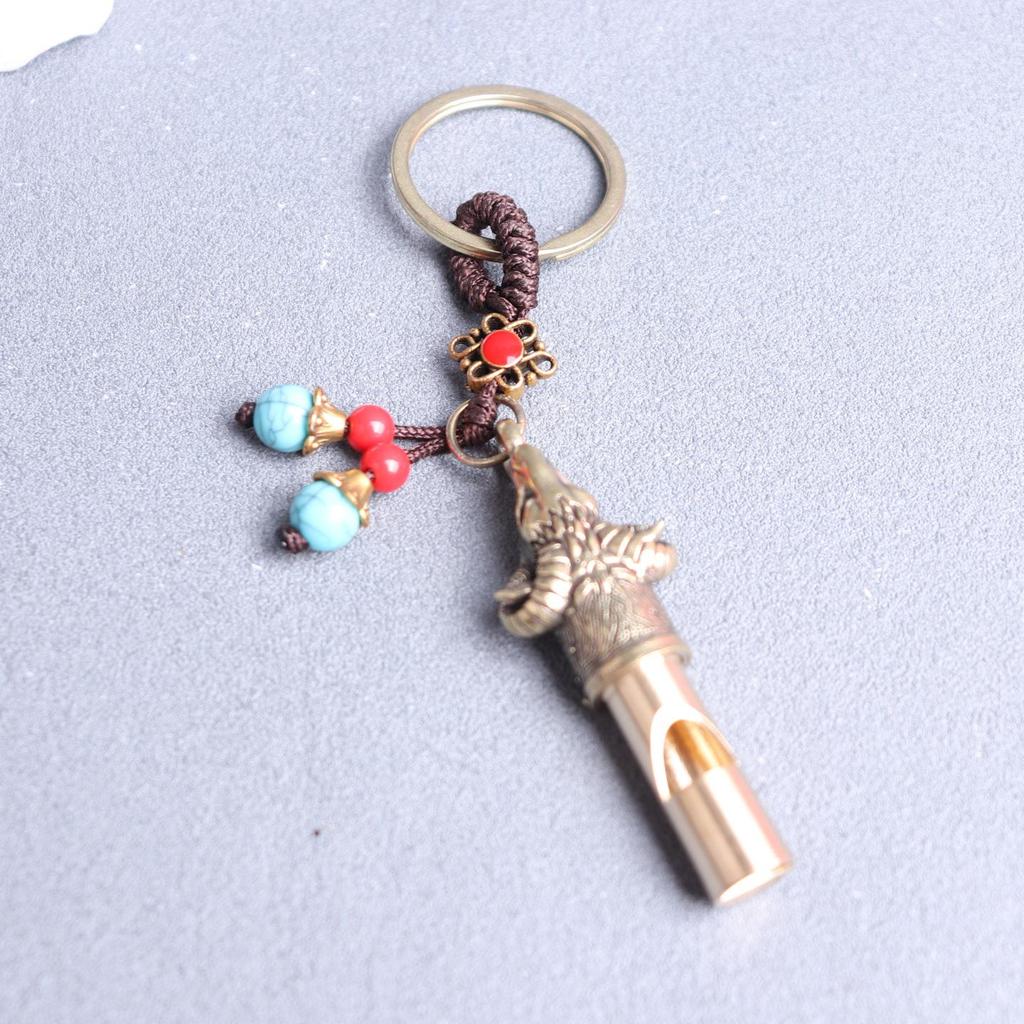 Vintage Pure Brass Zodiac Sheep Whistle Pendant – Chinese-Style Outdoor Survival SOS Signal.