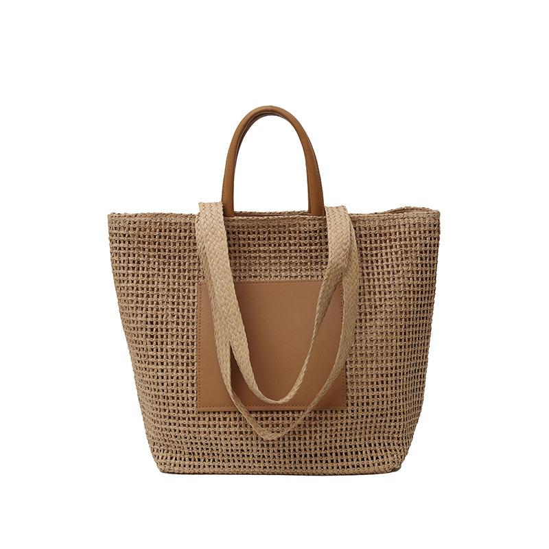 

Hong Kong version of retro woven contrasting colors large-capacity women s tote bag 25 spring new simple commuter shoulder bag хаки