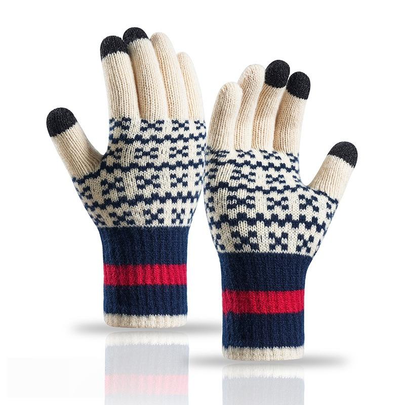 Winter Knitted Unisex Gloves Autumn Touchscreen Fleece Lined Thermal Thick Nordic Jacquard Walking Daily Wear Gloves