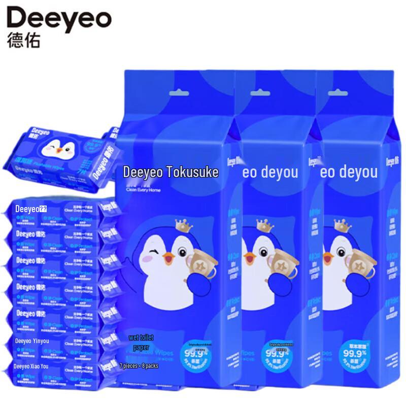 Deyou Penguin Antibacterial Flushable Wet Toilet Wipes, 24 Packs