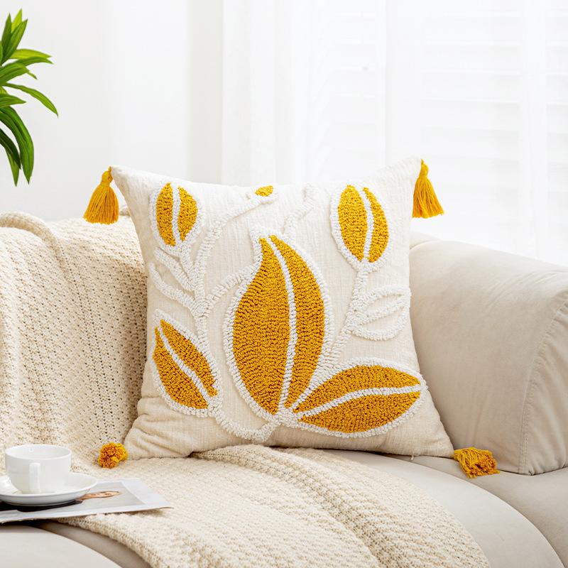 45X45CM Scandinavische Blad Sierkussenhoes Boheemse Pluche Stempel Taillekussenhoes Decor Huis Decoratief Kussensloop 45x45cm