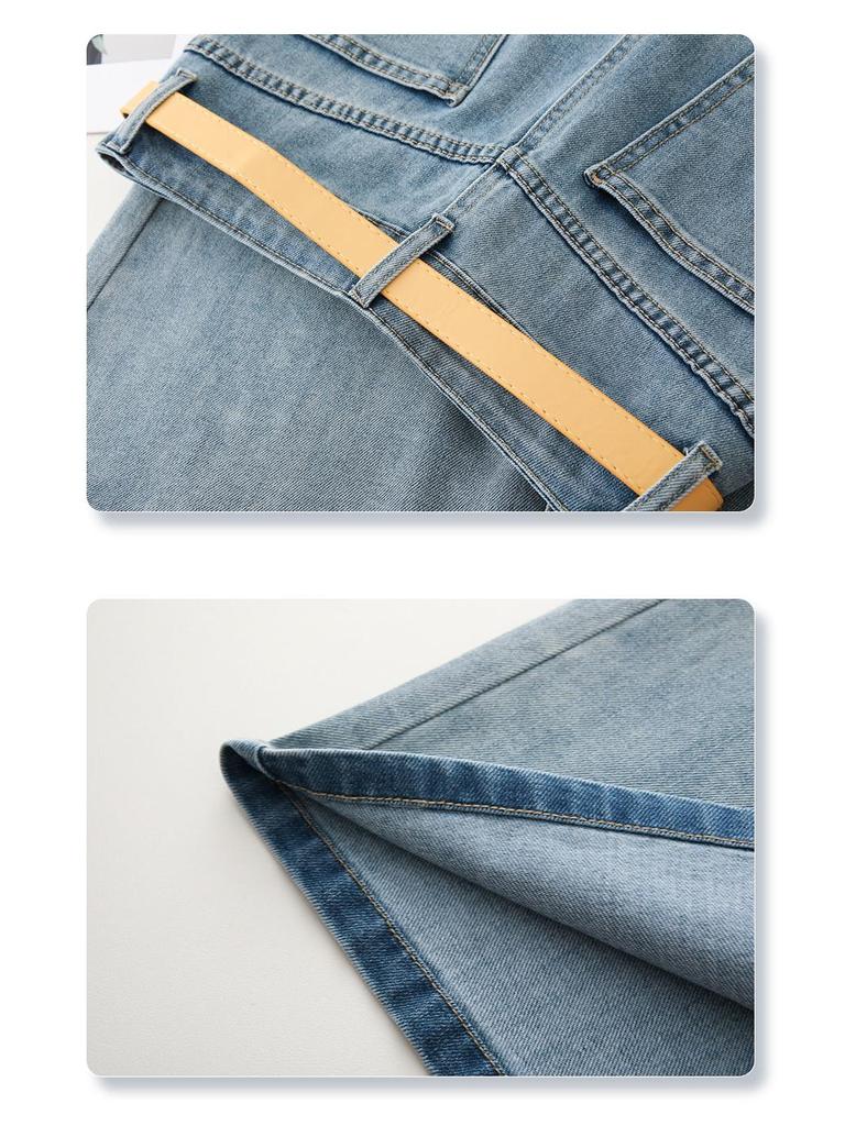 Summer 2025 Women's High-Waist Blue Denim Midi Skirt - Slimming A-Line for Pear-Shaped Bodies
