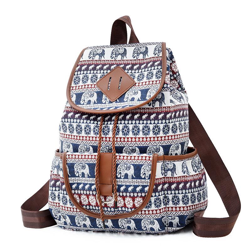 1Pc New Ethnic Style Multi-pocket Backpack Female Mori Foreign Style Large Capacity Canvas Schoolbag Casual Outdoor Small Backpack