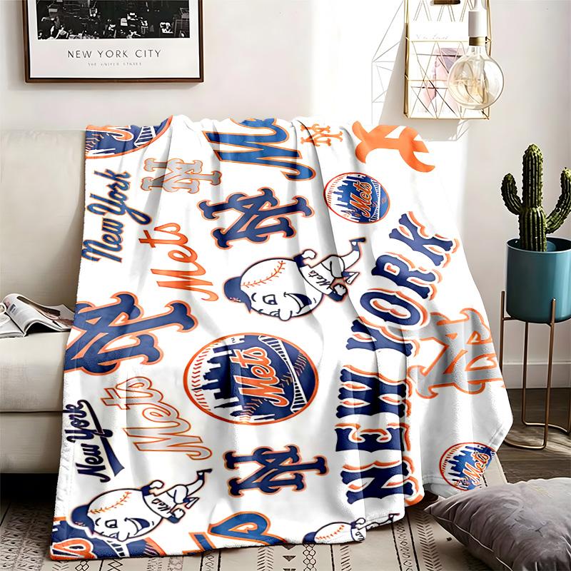 New York Mets Theme Personalized Outdoor Flannel Blankets Soft And Suitable For All Seasons Perfect For Sofas Beds And Camping