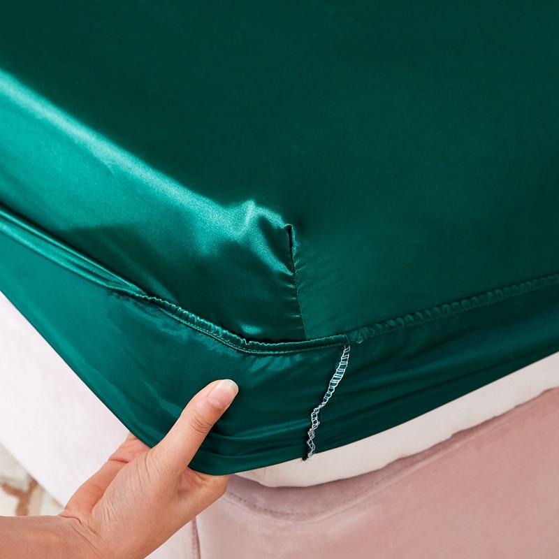 Drap-housse en Satin de soie, housse de matelas haut de gamme, couleur unie, bande élastique, drap de lit