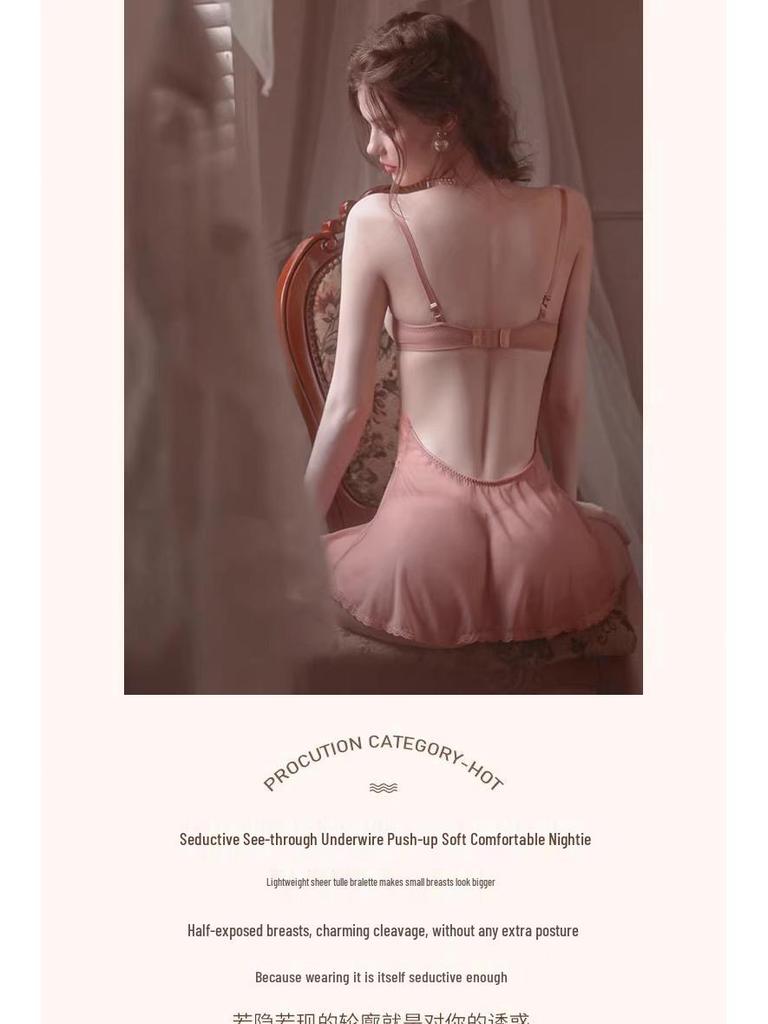 Sensual Mesh Lace Sling Nightdress with Gathered Front and Removable Padding